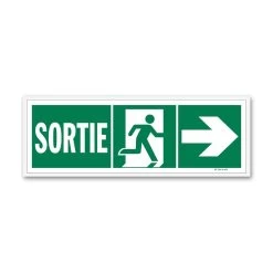 Panneau Sortie + Picto + Flèche Droite - PHOTOLUMINESCENT En PVC 1 Mm
