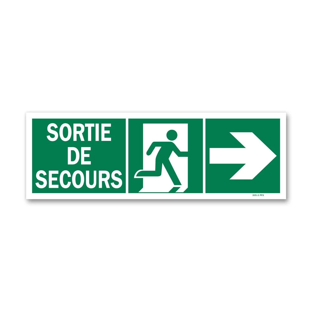 Panneau Sortie De Secours + Picto + Flèche Coté - Recto/verso 1 Panneau Sortie De Secours + Picto + Flèche Coté - Recto/verso
