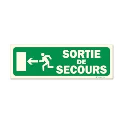 Panneau Sortie De Secours + Picto + Flèche Gauche - PHOTOLUMINESCENT En PVC 1 Mm