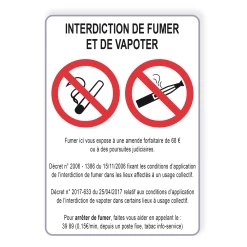 Panneau Interdiction De Fumer Et De Vapoter Decret