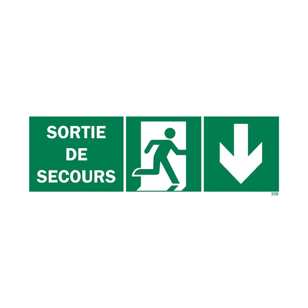 Panneau Sortie De Secours + Picto + Flèche Droite Vers Le Bas 1 Panneau Sortie De Secours + Picto + Flèche Droite Vers Le Bas