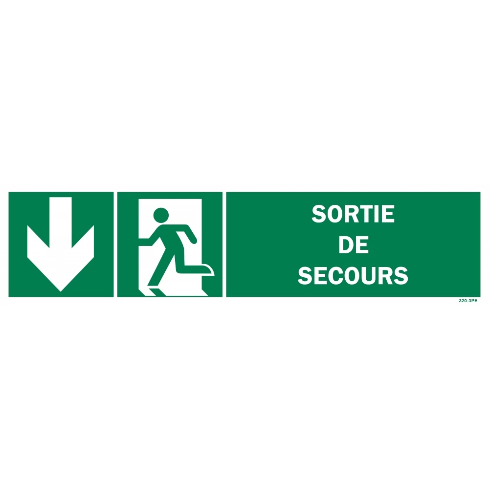 Panneau Sortie De Secours + Picto + Flèche Gauche Vers Le Bas 1 Panneau Sortie De Secours + Picto + Flèche Gauche Vers Le Bas